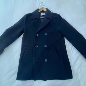 Topman Wool Pea Coat (Navy)